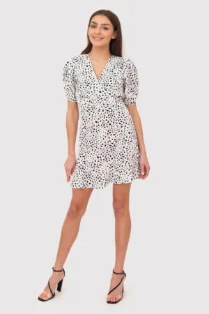 Rochie mini in alb si negru cu maneci scurte DA1742 BLACK/WHITE