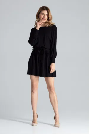 Rochie mini maneci lungi - neagra - viscoza