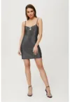 Rochie mini metalica cu decoratiuni la decolteu -