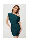 Rochie mini metalica cu fund cu volane - marin - S/M