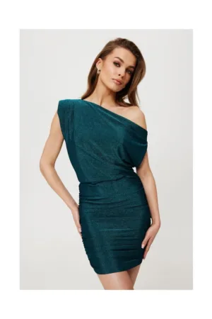Rochie mini metalica cu fund cu volane - marin - S/M