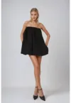Rochie mini -  model balon - negru - bumbac si poliester