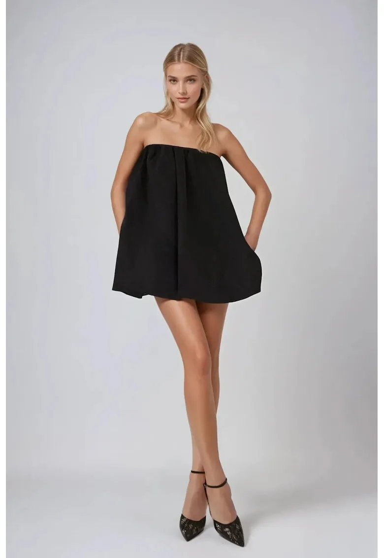 Rochie mini - model balon - negru - bumbac si poliester