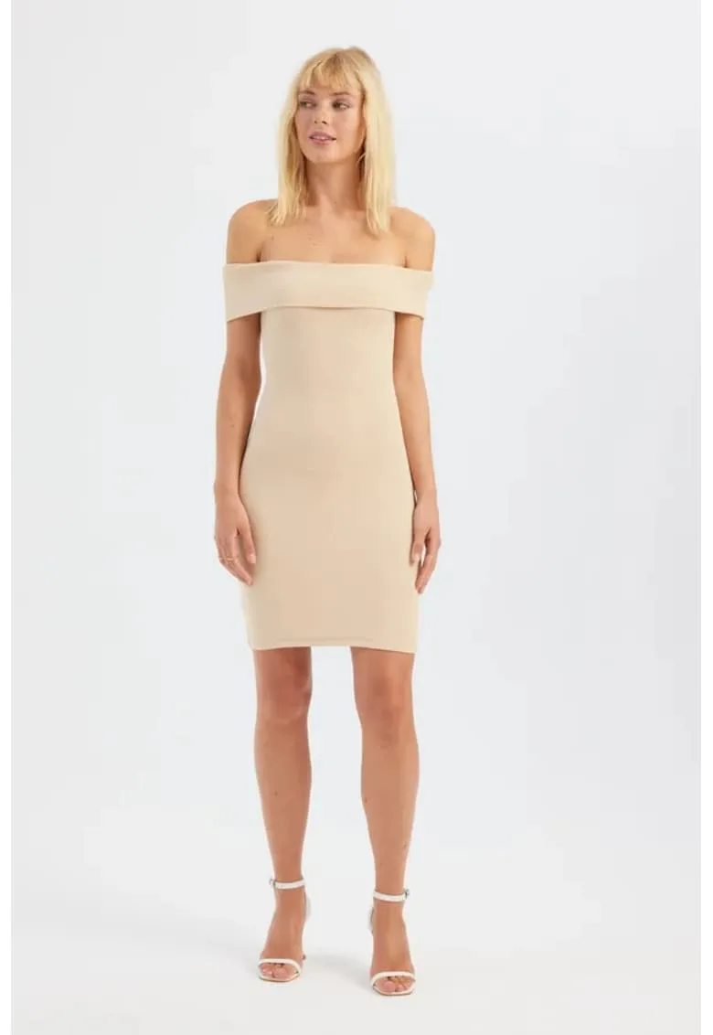 Rochie mini - mulata - bej - textil