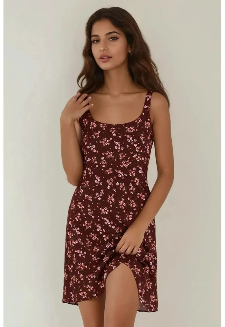 Rochie mini - mulata cu imprimeu - maro - textil