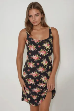 Rochie mini -  mulata cu imprimeu - negru - bumbac