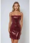 Rochie mini -  mulata - cu paiete - rosie - jerseu