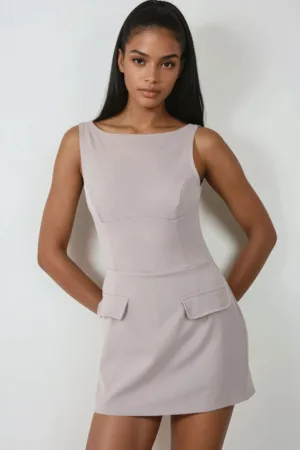 Rochie mini mulata cu pantaloni scurti -  gri - material textil