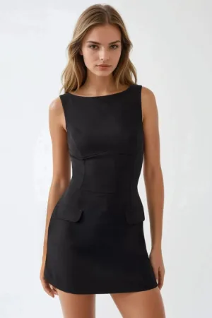 Rochie mini mulata cu pantaloni scurti - negru - material textil