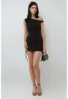 Rochie mini -  mulata - decolteu asimetric - negru