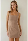 Rochie mini -  mulata - decolteu patrat - bej - jerseu