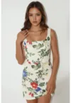 Rochie mini -  mulata - decolteu patrat - imprimeu floral - multicolor - jerseu