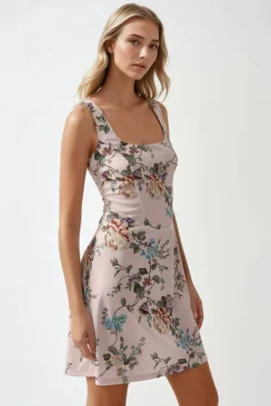 Rochie mini -  mulata - decolteu patrat - multicolor - jerseu