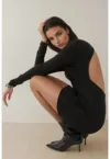 Rochie mini mulata  decupaje la spate - negru - jerseu