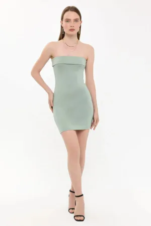 Rochie mini -  mulata - fara bretele - verde