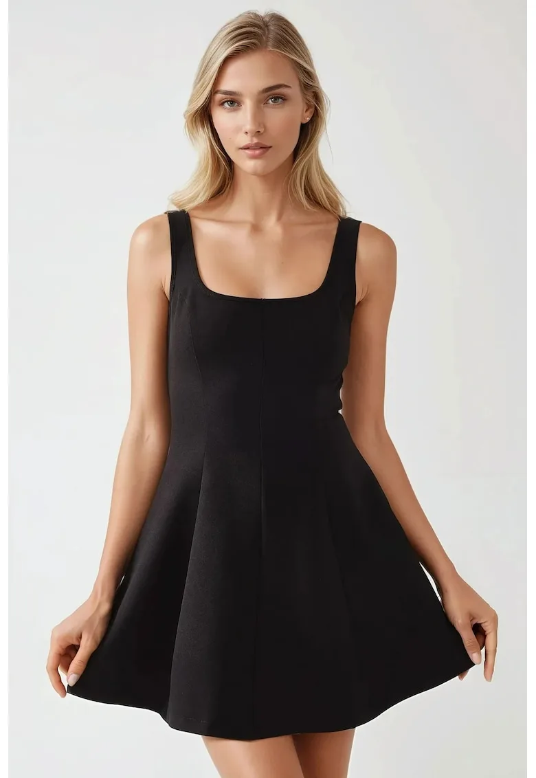 Rochie mini - mulata - guler patrat - neagra - jerseu