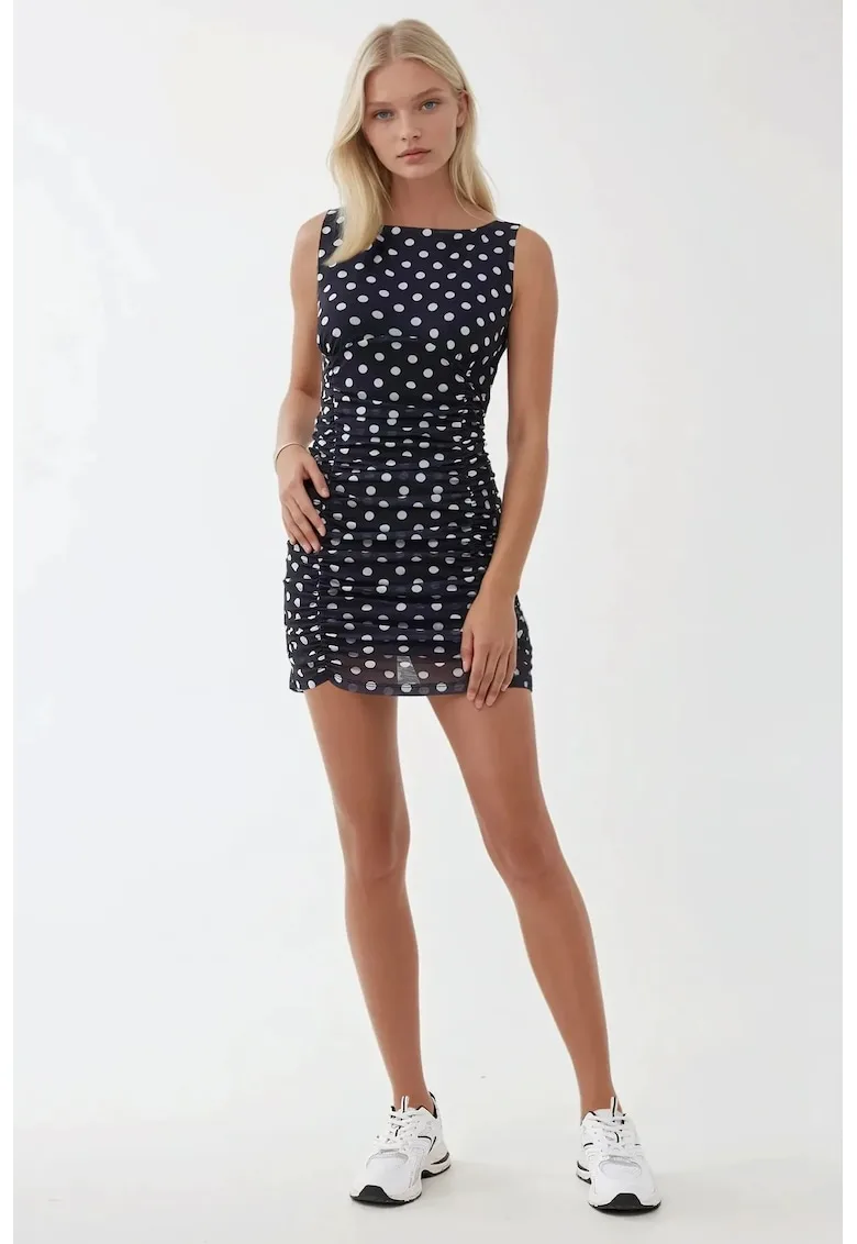 Rochie mini - mulata - imprimeu cu buline - albastru - tul