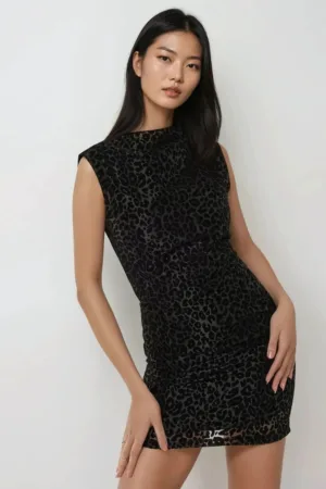 Rochie mini -  mulata - imprimeu leopard - negru - textil