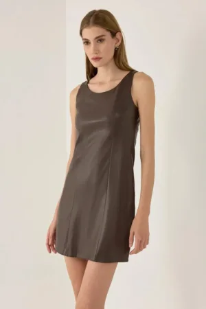 Rochie mini -  piele ecologica - slim fit - maro