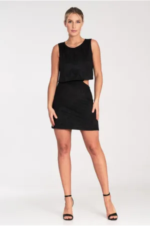 Rochie mini piele intoarsa - negru - material delicat