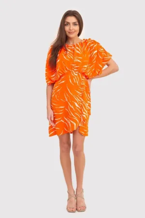 Rochie mini portocalie cu maneci scurte DA1724 BLOOD ORANGE