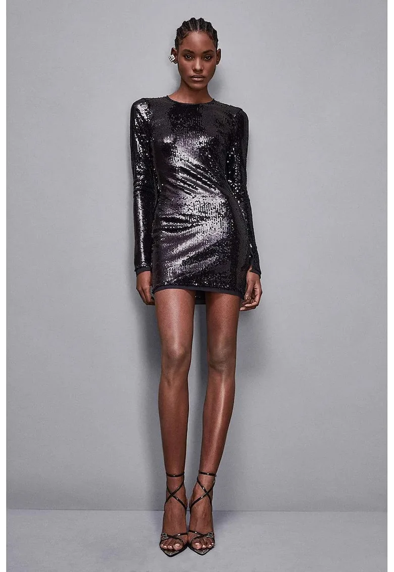 Rochie mini - regular-fit cu paiete si maneca lunga