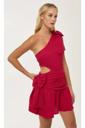 Rochie mini  rosie - jerseu - cu funda