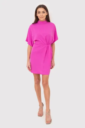 Rochie mini roz drapata in talie DA1782 HOT PINK
