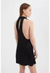 Rochie mini  satin - decolteu halter - decupaj spate - negru
