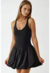Rochie mini -  slim fit - guler U - negru - tricot
