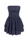 Rochie mini -  texturata - cu volane - albastra - jerseu