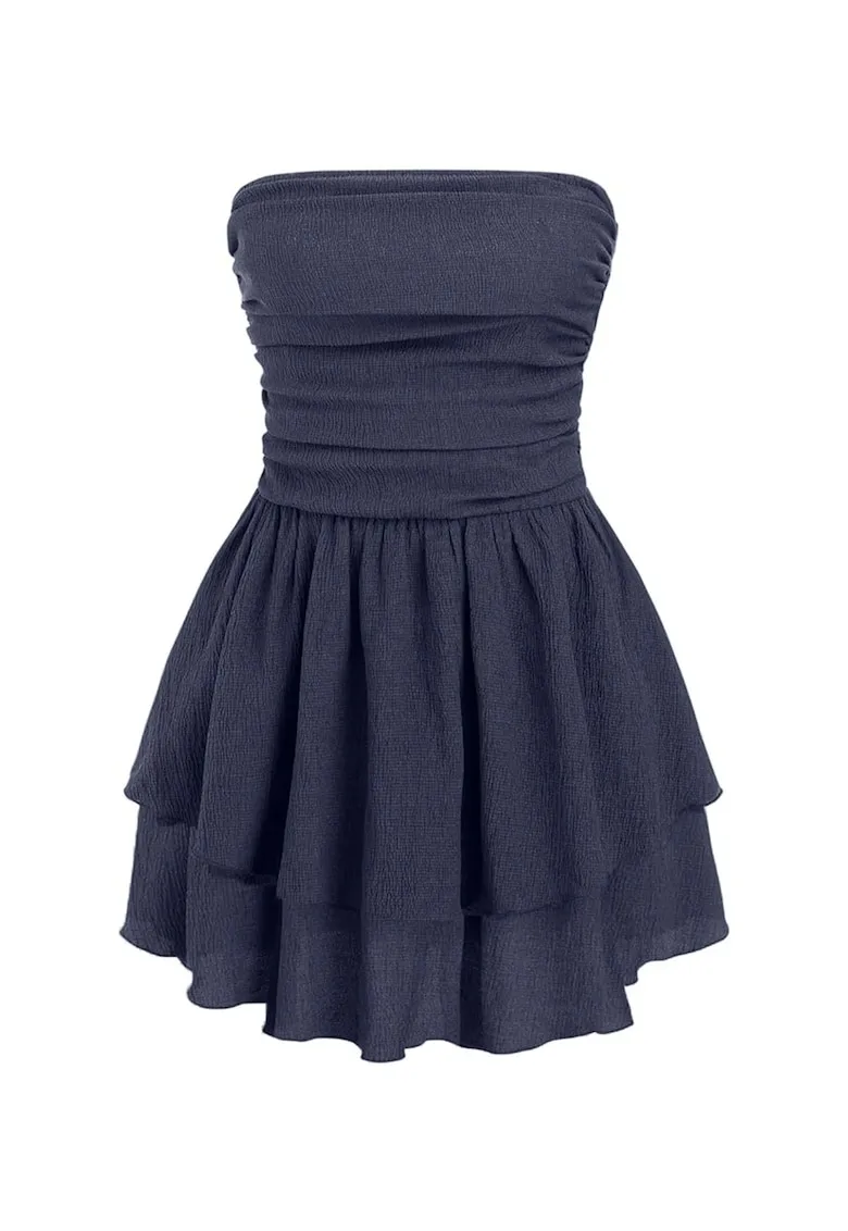 Rochie mini - texturata - cu volane - albastra - jerseu