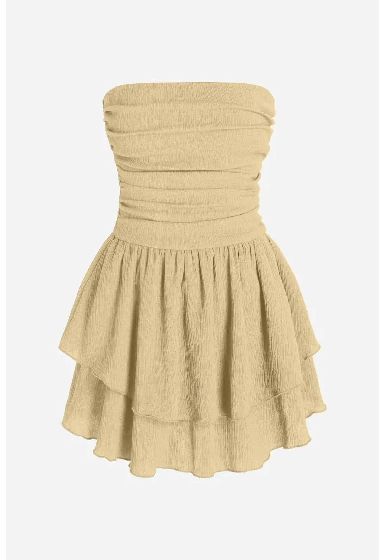 Rochie mini - texturata - cu volane - galben
