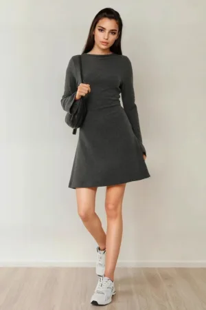 Rochie mini -  texturata - decolteu tip barca - negru