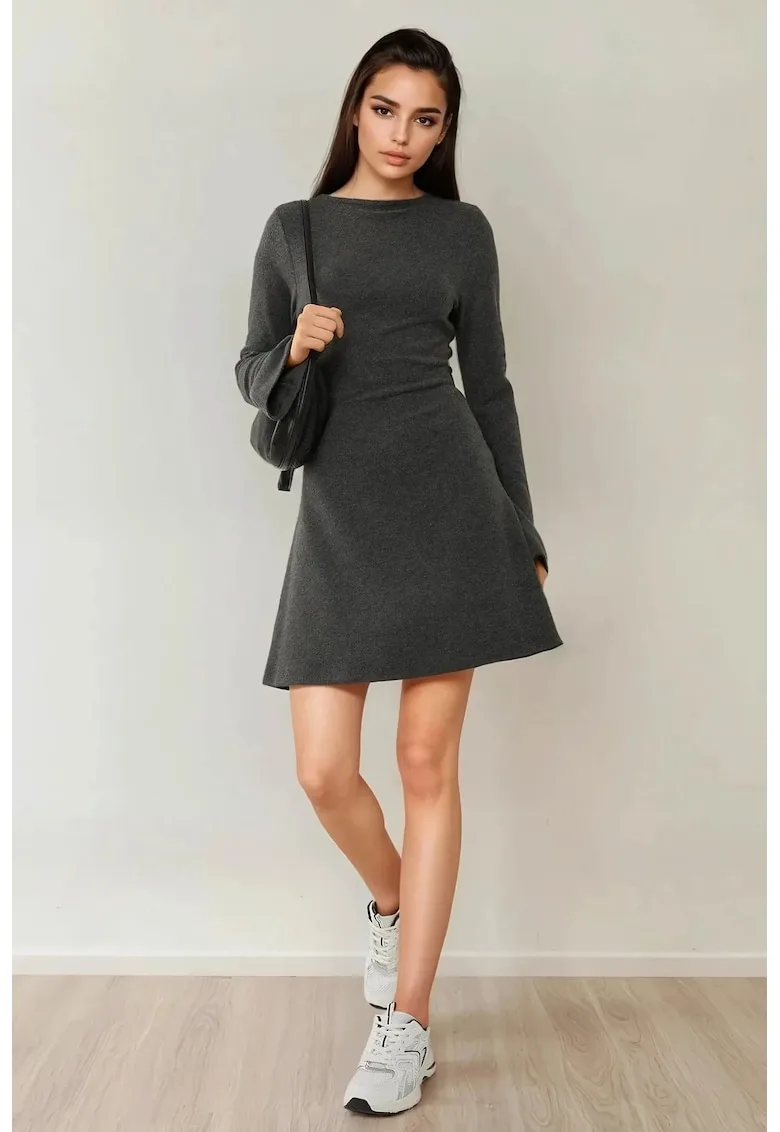 Rochie mini - texturata - decolteu tip barca - negru