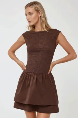 Rochie mini -  texturata - maro - jerseu