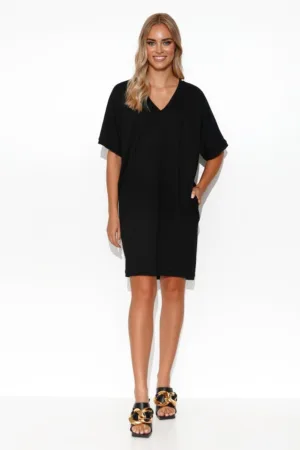 Rochie mini tip tricou cu decolteu in V si buzunare laterale