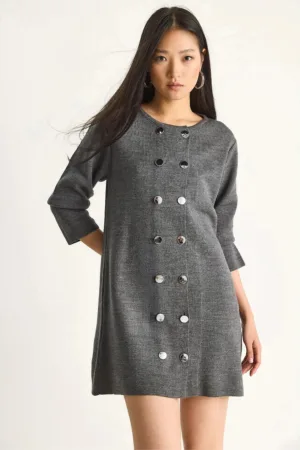 Rochie mini -  tricot - gri ardezie - cu nasturi - Gri ardezie -