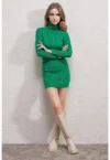 Rochie mini tricotata -  guler inalt - nervuri - tricot - Verde -