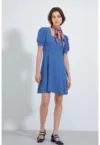 Rochie mini tricotata - HiCCUP - guler patrat - albastru - poliester