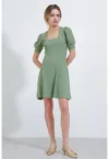Rochie mini tricotata HiCCUP - guler patrat - verde - poliester-lycra