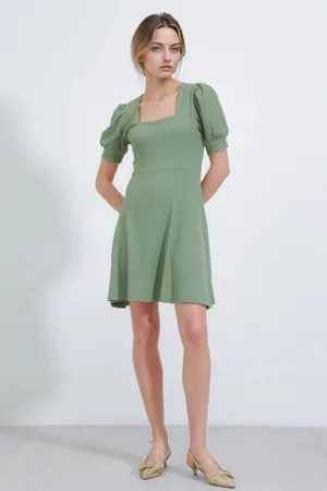 Rochie mini tricotata guler patrat - verde - poliester-lycra
