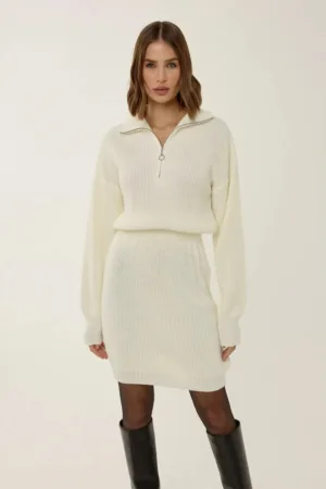 Rochie mini tricotata - talie inalta - bej - jerseu