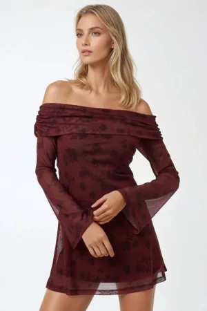 Rochie mini -  umeri goi - model floral - rosie - tul