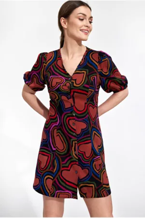Rochie mini viscoza - negru - rosu