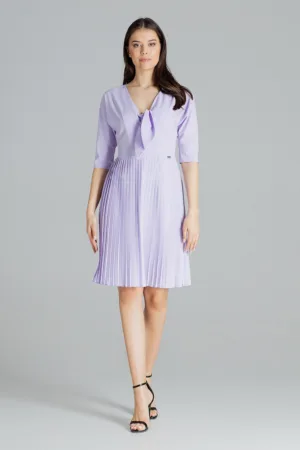 Rochie model L076 - decolteu in V - maneca scurta - violet - poliester 95% elastan 5% -