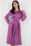 Rochie mov din satin cu pliuri pe bust si buzunare functionale