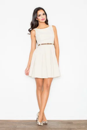 Rochie mulata M083 - eleganta - cu curea - bej - poliester 100% -