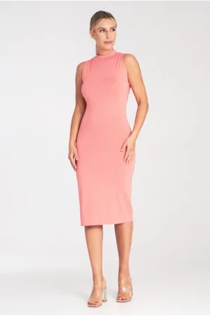 Rochie mulata - cu guler - coral - viscoza