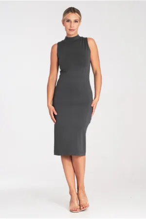 Rochie mulata - cu guler - gri - viscoza